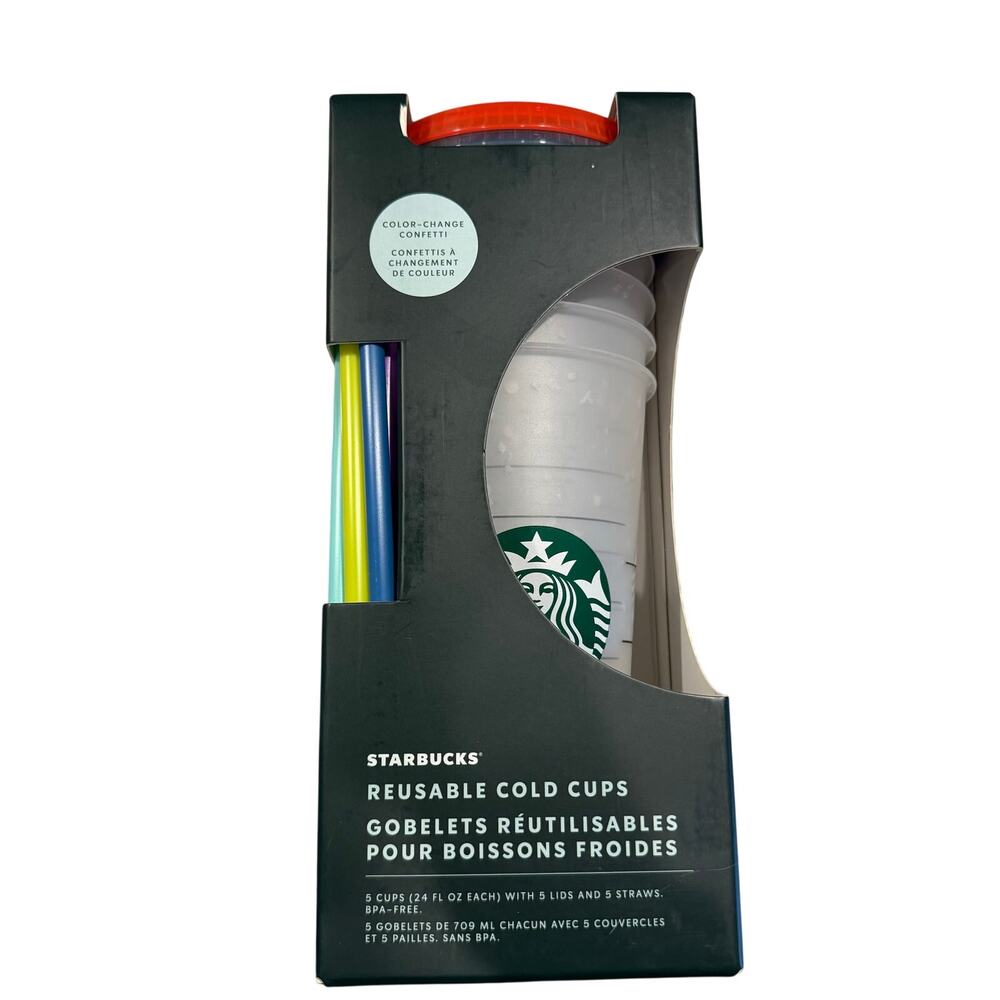 Starbucks Reusable Cold Cups Color Changing Confetti pack of 5